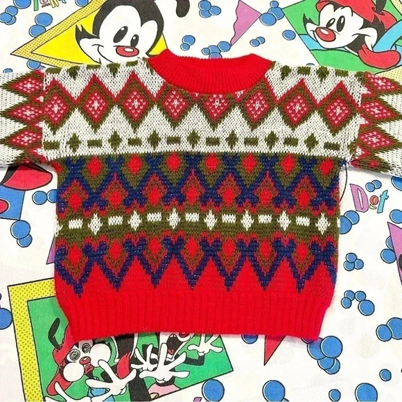 Vintage Colorful Knit Crewneck Patterned Sweater Size 12-18M - Picture 2 of 7